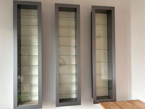 3 Vitrine Kastjes zilvergrijs + glas Z.G.A.N, Huis en Inrichting, Kasten | Vitrinekasten, Zo goed als nieuw, 150 tot 200 cm, Minder dan 50 cm