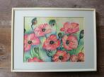 Aquarel Klaprozen achter glas 40 x 30 cm, Antiek en Kunst, Ophalen
