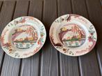 Delft paar 18e eeuwse polychrome chinoiserie landschp borden, Ophalen of Verzenden