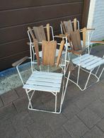 4 authentieke Zweedse stapelbare tuinstoelen, Ophalen, Gebruikt, Overige materialen, Stapelbaar