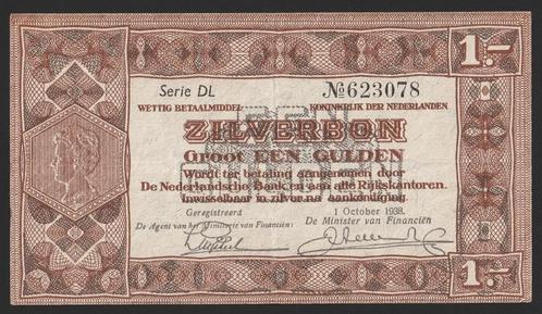 1 gld zilverbon 1938 DL 623078 mooi exemplaar, Postzegels en Munten, Bankbiljetten | Nederland, 1 gulden, Ophalen of Verzenden