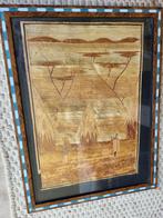 Afrikaans kunstwerk houtsnijwerk in lijst, Ophalen of Verzenden