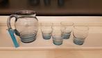 Waterkan met 4 glazen blauw glas, Antiek en Kunst, Ophalen
