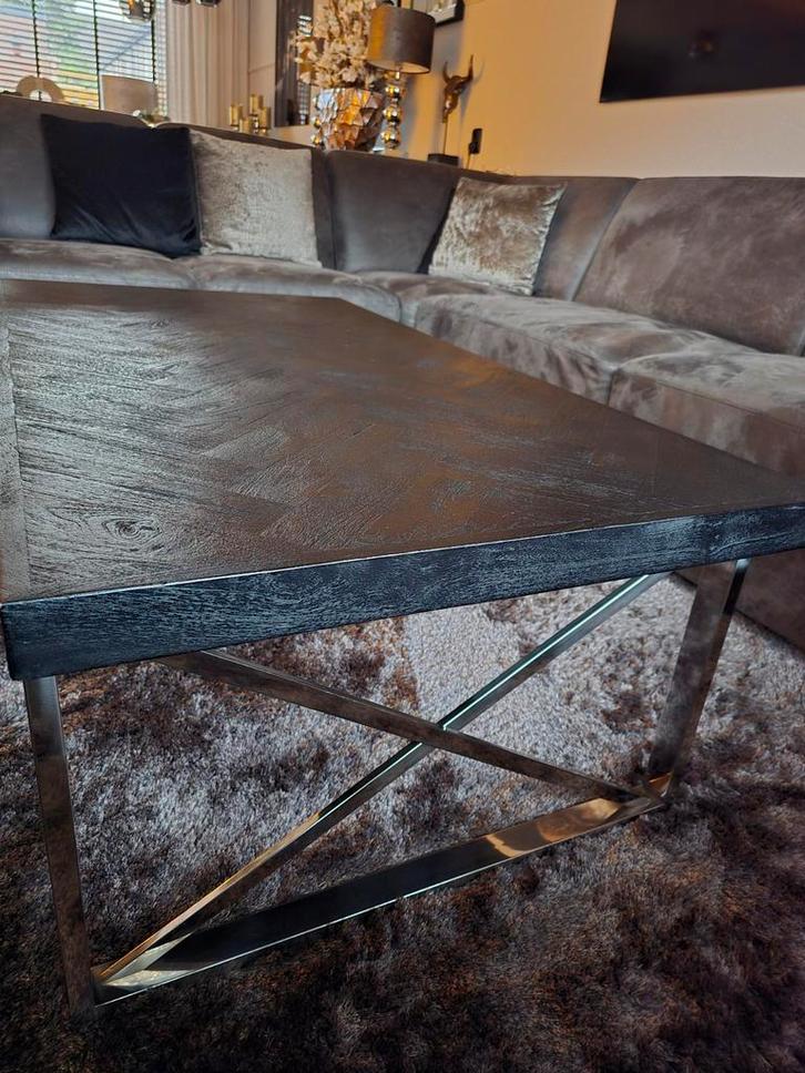 Eric Custer Stijl Salontafel Zwart/Zilver Visgraat, Huis en Inrichting, Tafels | Salontafels, Zo goed als nieuw, Ophalen
