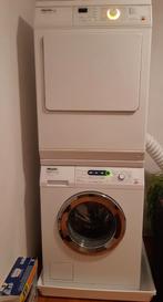 Miele wasmachine W5873 + Miele droger T4323 +verbindingsstuk, 1600 toeren of meer, 6 tot 8 kg, Zo goed als nieuw, Handwasprogramma