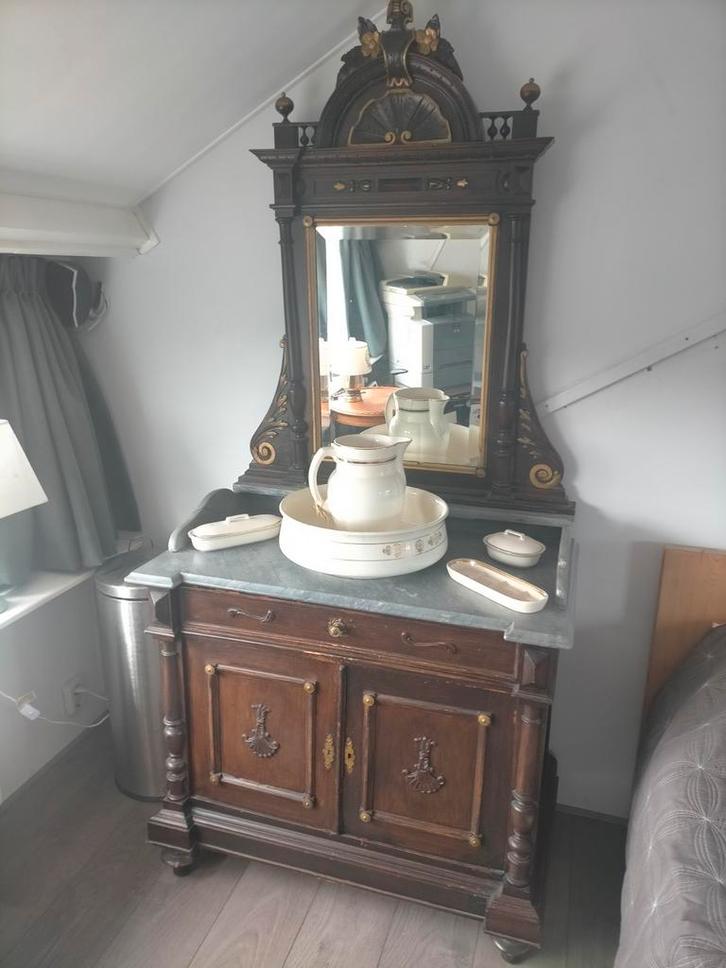 Antiek wastafelmeubel met spiegel, Antiek en Kunst, Antiek | Meubels | Kasten, Ophalen