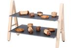 etagere / dienblad 2 laags leisteen - hout / serveerplank, Ophalen, Zo goed als nieuw, Rechthoekig, Hout