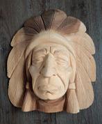 Houten sculptuur handgemaakt van een indianenhoofd., Ophalen of Verzenden