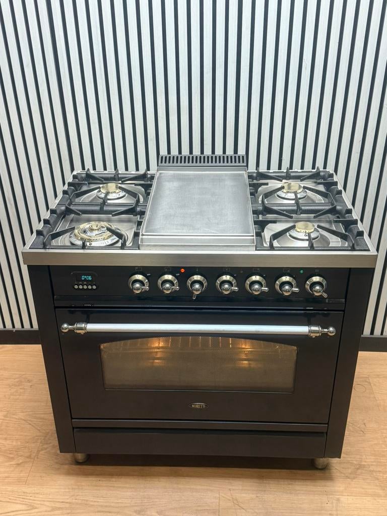 Luxe Boretti Fornuis 5 pits met Frytop multifunctioneel 90cm, Witgoed en Apparatuur, Fornuizen, Zo goed als nieuw, Vrijstaand