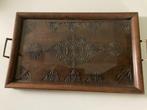 Friese kerfsnede dienblad antiek glazen plaat messing grepen, Antiek en Kunst, Ophalen of Verzenden