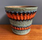 70 jaren D55 Ü-Keramik bloempot in reliëf in kleuren, Gebruikt, Rond, Binnen, Ophalen of Verzenden