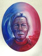 Modern art olieverf op doek “feathers and roses” ovaal, Ophalen of Verzenden