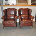 Set schapenleren oorfauteuils Muylaert, Huis en Inrichting, Fauteuils, Ophalen, Gebruikt, 75 tot 100 cm, Leer