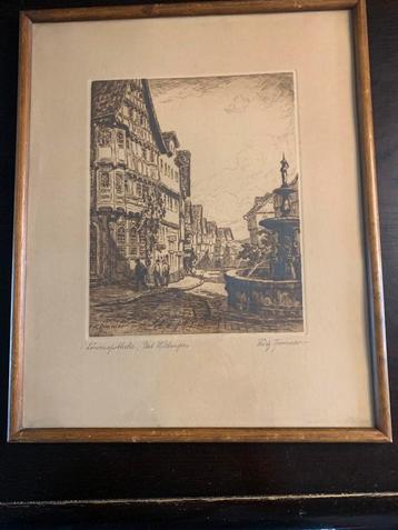 Originele ets Frits Zimmer-Lowenapotheke Bad Wildungen 1930 beschikbaar voor biedingen