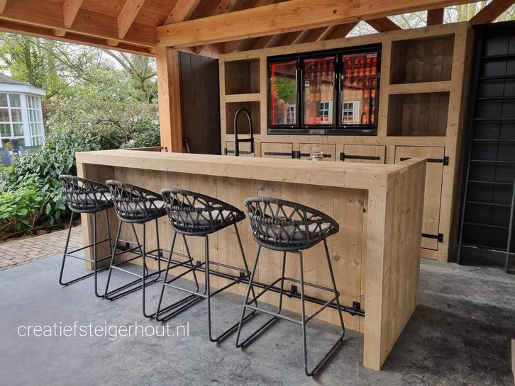 Combi bar met achterwand kast zwarte voetsteun steigerhout, Huis en Inrichting, Barren, Nieuw, Ophalen of Verzenden