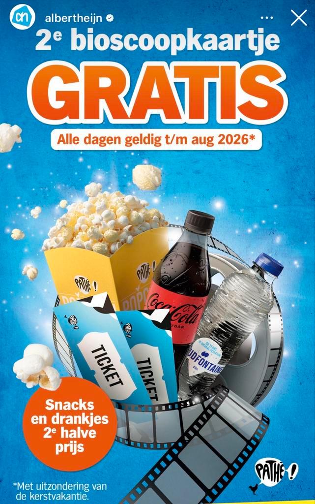 AH spaarkaart 2e bioscoopkaartje GRATIS, Tickets en Kaartjes, Filmkaartjes, Twee personen, Kortingskaartje, Actie of Avontuur