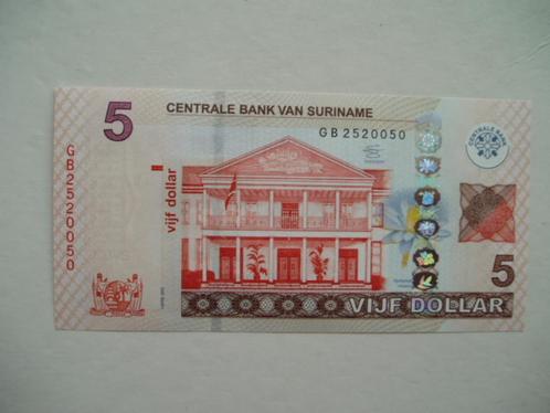 1145. Suriname, 5 dollars 2012 UNC., Postzegels en Munten, Bankbiljetten | Amerika, Los biljet, Zuid-Amerika, Verzenden