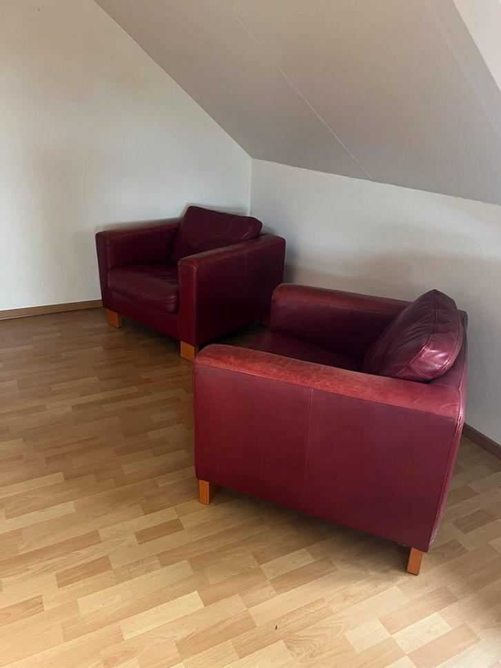 Topform roodlederen fauteuils (2 stuks), Huis en Inrichting, Fauteuils, Gebruikt, Leer, 75 tot 100 cm, 75 tot 100 cm, Ophalen