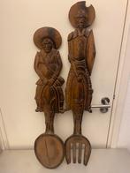 Vintage keuken decoratie houten don quichot sancho panza, Antiek en Kunst, Kunst | Beelden en Houtsnijwerken, Verzenden