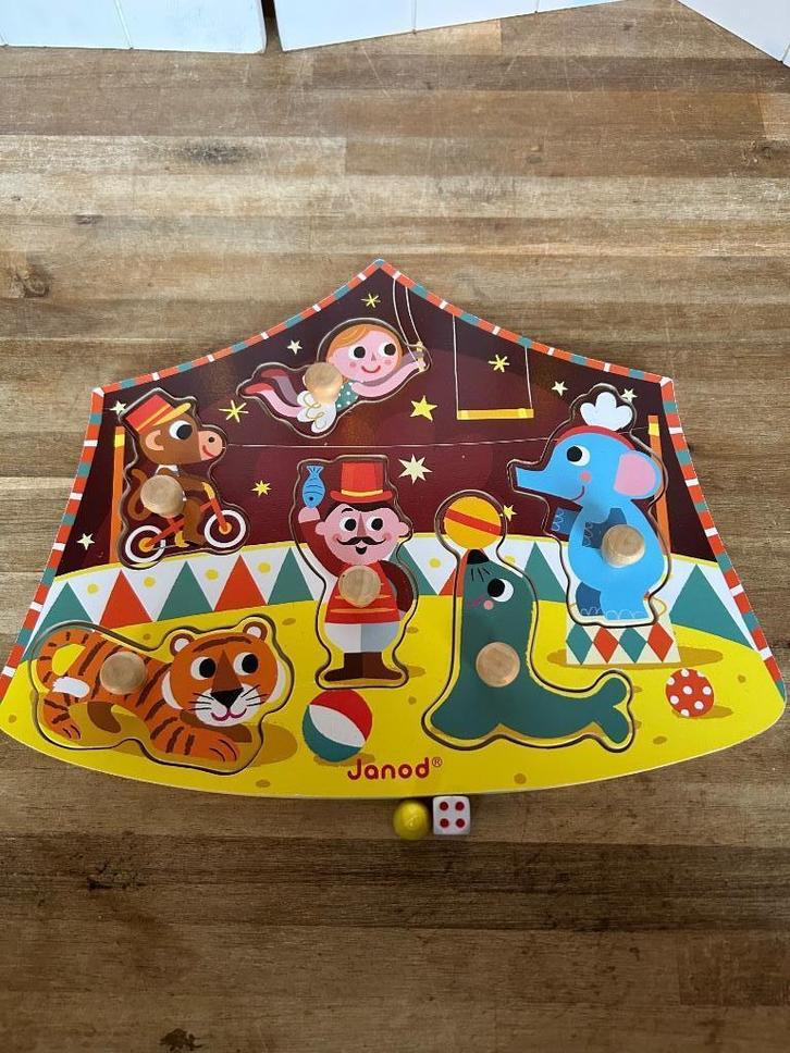 Janod Knoppuzzel - Sterrencircus, Kinderen en Baby's, Speelgoed | Kinderpuzzels, Zo goed als nieuw, 6 maanden tot 2 jaar, Minder dan 10 stukjes
