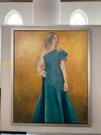 Prachtige dame , 100X70 cm, olieverf schilderij, Ophalen of Verzenden