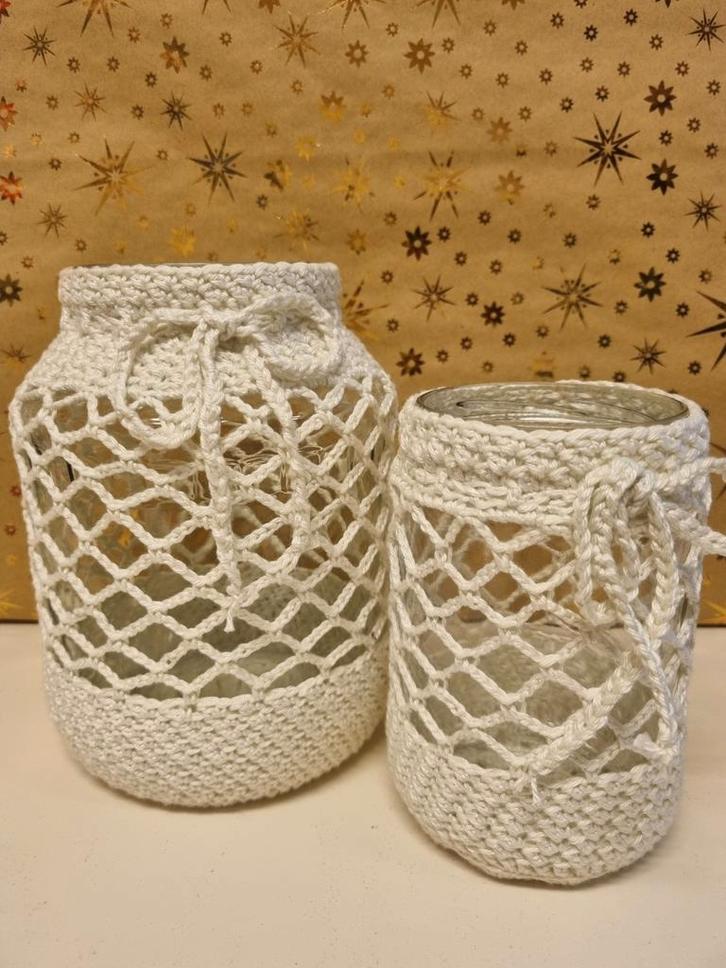 Handgemaakte kaarsenhouders van wit katoen ** Kerst TIP **, Huis en Inrichting, Woonaccessoires | Kandelaars en Kaarsen, Zo goed als nieuw