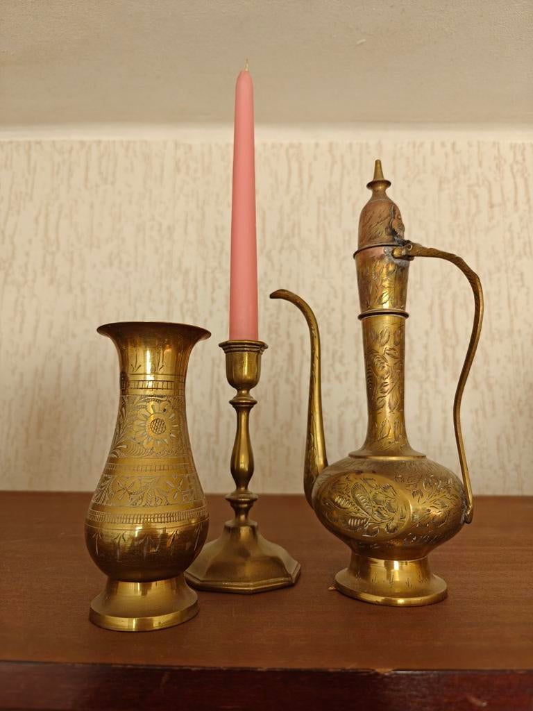 Messing Vaas, Kandelaar & Marokkaanse Kan, Ophalen of Verzenden, Koper of Brons