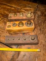 3 antieke houten blokken met gewichten vol geijkt, Antiek en Kunst, Ophalen of Verzenden