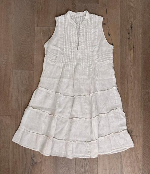 100% Lino lichtbeige/crème wijde linnen zomerjurk ca mt 42, Kleding | Dames, Jurken, Gedragen, Maat 42/44 (L), Overige kleuren