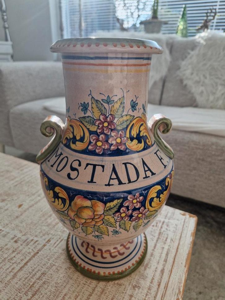 Oude Mostada F Majolica Vaas apothekersvaas Italië oud, Huis en Inrichting, Woonaccessoires | Vazen, Gebruikt, Overige kleuren