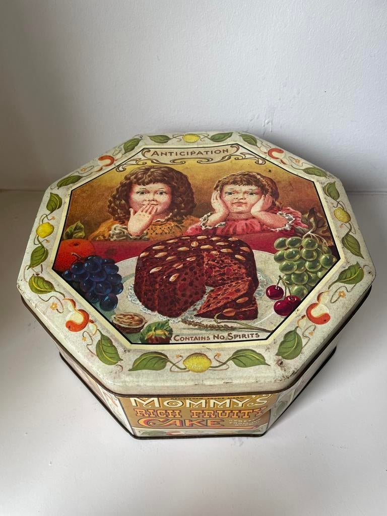 Vintage koektrommel Mommy’s Fruit Cake, Verzamelen, Blikken, Ophalen of Verzenden, Zo goed als nieuw, Koek(jes)