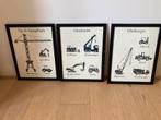 3 ingelijste prenten jongenskamer, Ophalen, Zo goed als nieuw, Hout, Minder dan 50 cm