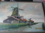 Zaanse Molen Olieverf van Piet Clijnk 43 x 63 cm (ingelijst), Antiek en Kunst, Ophalen