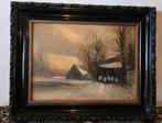 Schilderij Winterlandschap met Schaapskooi, Antiek en Kunst, Kunst | Schilderijen | Klassiek, Ophalen of Verzenden