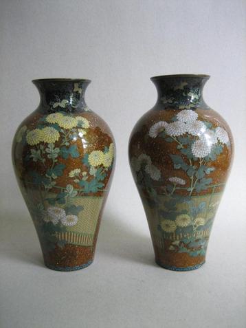 Antieke cloisonné emaille vaas 2x Meiji Japan ca. 1900 beschikbaar voor biedingen