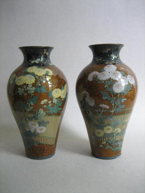 Antieke cloisonné emaille vaas 2x Meiji Japan ca. 1900, Antiek en Kunst, Antiek | Vazen, Ophalen of Verzenden