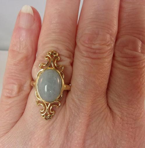 Nieuwe geelgouden ring met 4,5 ct. Aquamarijn, Sieraden, Tassen en Uiterlijk, Ringen, Nieuw, Dame, 17 tot 18, Blauw, Goud, Met edelsteen