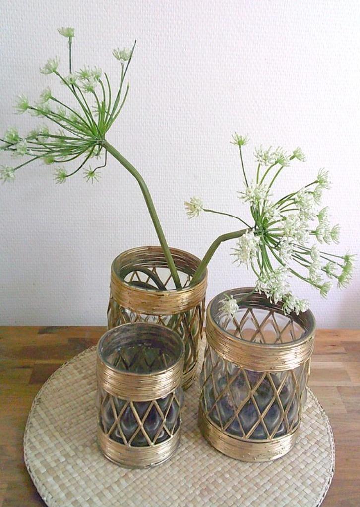 PTDM 3 windlichten caged glas met goudkleurig metaal, Huis en Inrichting, Woonaccessoires | Kandelaars en Kaarsen, Gebruikt, Kandelaar