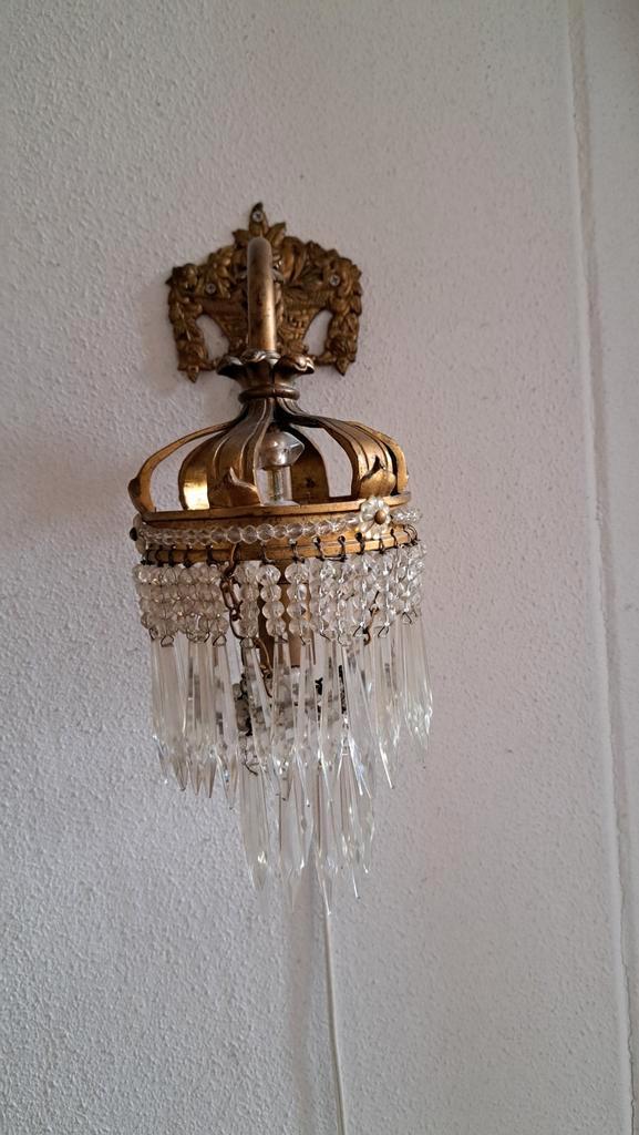 Antieke Kroon Wandlampen - Barok/Rococo Stijl, Huis en Inrichting, Lampen | Wandlampen, Gebruikt, Glas, Metaal, Ophalen