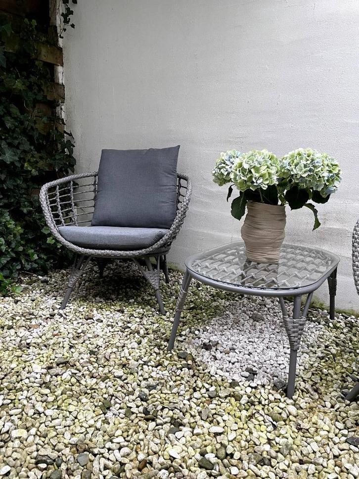 Outdoor Lounge Set – 2 Armchairs + Sofa + Glass-Top Table, Tuin en Terras, Tuinsets en Loungesets, Gebruikt, Loungeset, Wicker