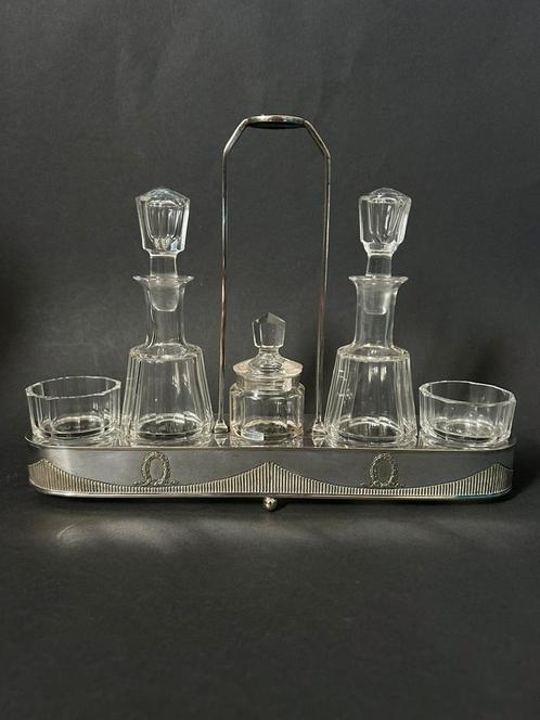 Verzilverd Engels Azijn / Olie Stel, Antiek en Kunst, Antiek | Glas en Kristal, Ophalen of Verzenden