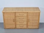 Vintage Bamboe Rattan Sideboard Dressoir boho Regency ‘70, 150 tot 200 cm, 25 tot 50 cm, Overige materialen, Gebruikt