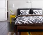 IKEA Stockholm bed + extra leren hoofdbordkussens, Ophalen, Gebruikt, Bruin, Tweepersoons