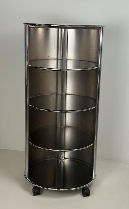Vintage ronde Space Age chromen metalen rol kast etagere, Huis en Inrichting, Kasten | Overige, Gebruikt, Ophalen