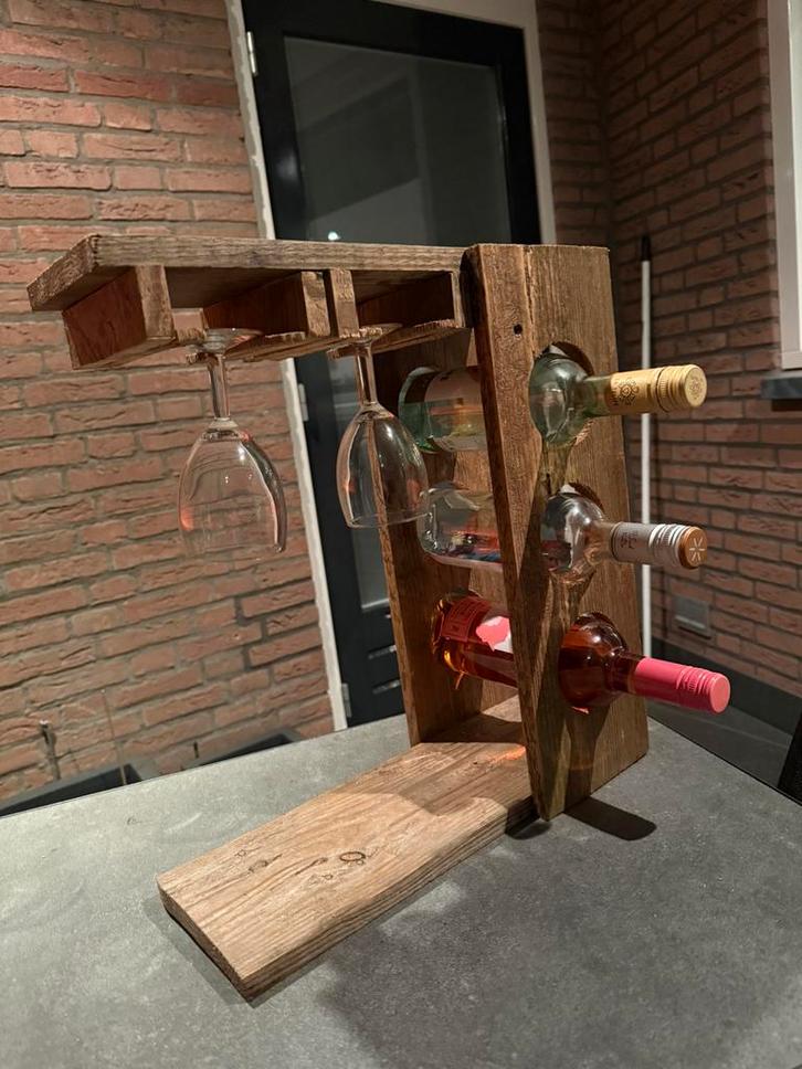 Uniek handgemaakt wijnrek robuust, Huis en Inrichting, Woonaccessoires | Wijnrekken, Nieuw, Minder dan 50 cm, Hout, Ophalen of Verzenden