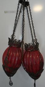 Geribbeld glazen hanglamp in fillegrain hanger [1669], Ophalen