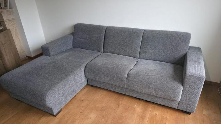 Bank met chaise longue, Huis en Inrichting, Banken | Complete zithoeken, Gebruikt, Stof, Ophalen