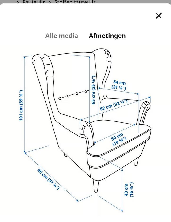 Strandmon Oorfauteuil, Nordvalla donkergrijs, Huis en Inrichting, Fauteuils, Hout, Stof, 75 tot 100 cm, Ophalen
