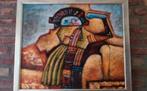 Gesigneerd Schilderij van B. Long - Azteken - 56 x 66..., Antiek en Kunst, Kunst | Schilderijen | Modern, Ophalen