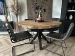 4 x eetkamer stoelen v loods 5 metalen met leer, Ophalen, Zo goed als nieuw, Leer